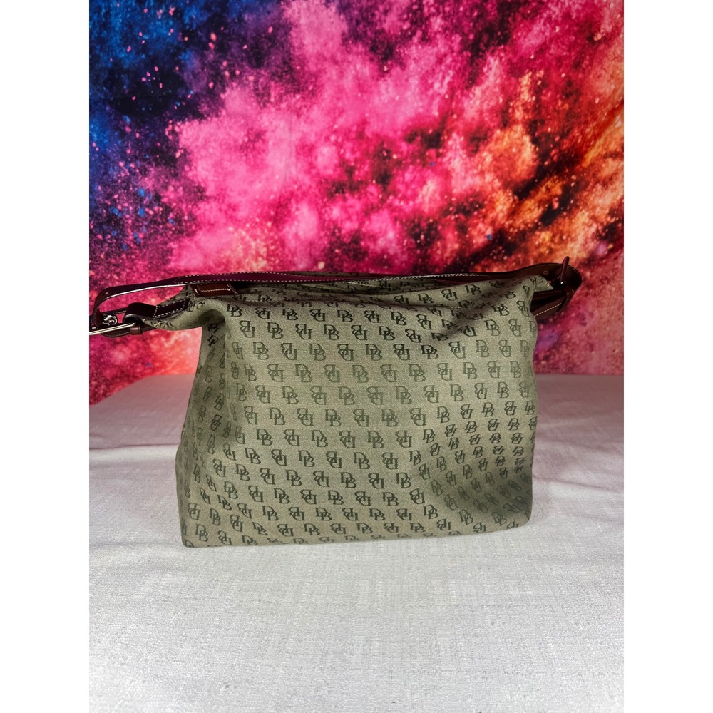 Early 2000s Y2K Dooney & Bourke Monogram Canvas Hobo Bag Olive Green  Leather